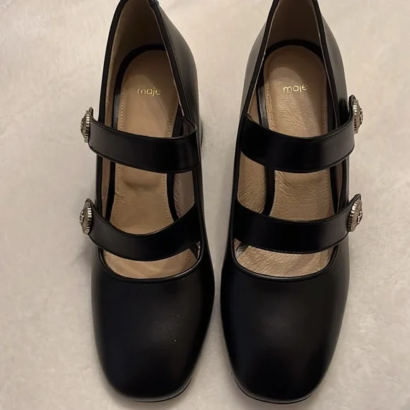 Maje Black Mary Jane Block Heel Shoes size 6 NWT - Picture 7 of 14